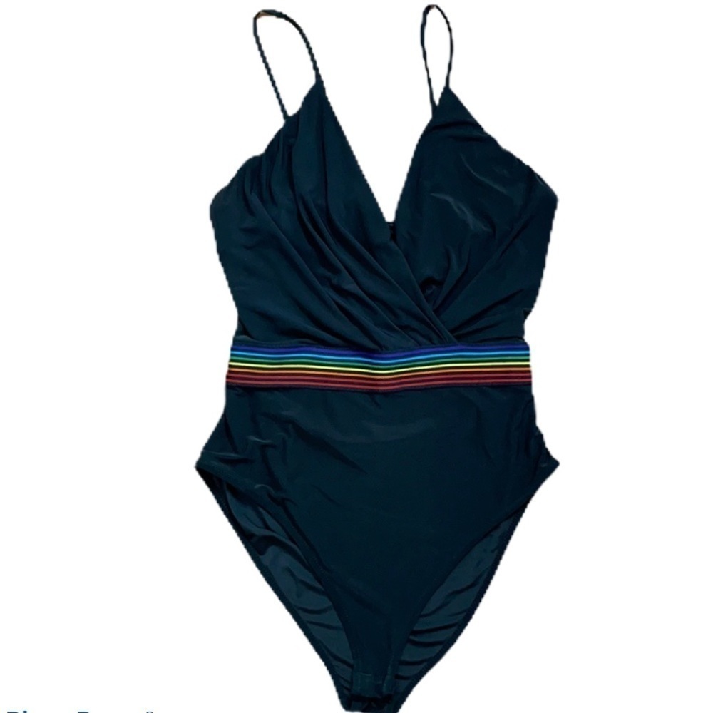Forever21 Black Bodysuit with Rainbow Waistline - Picture 1 of 9